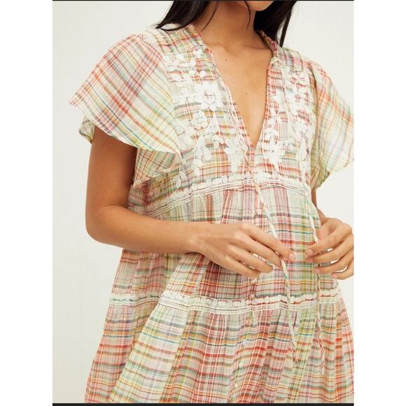 Free People Sally Embroidered Plaid Top Maxi Dress NWT - Picture 2 of 9